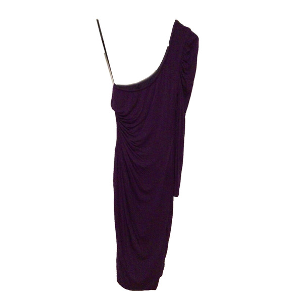 Bebe Kardashians Purple Stretch Ruched Cut Out 1 Sleeve Bodycon Dress Size S - Picture 4 of 4